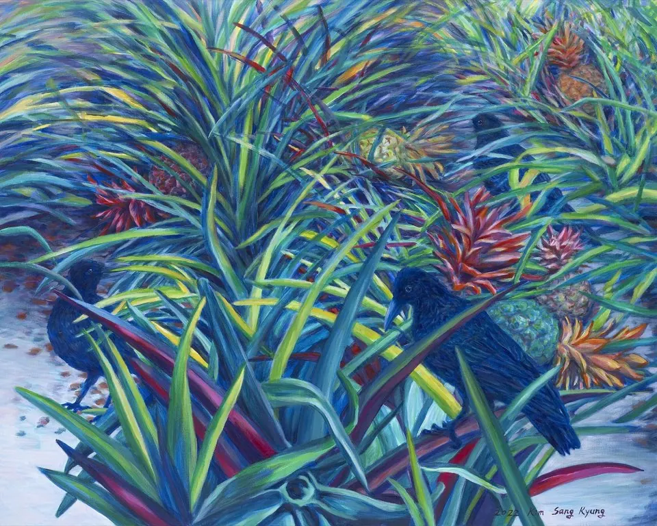 Pineapples and three crows